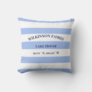 Lake House Koordinaten Name Blue Stripes Kissen