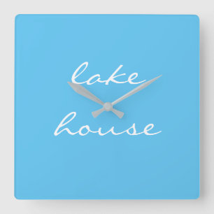 Lake House Sky Blue Aqua White Elegant Cool Grey Quadratische Wanduhr