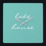Lake House Teal Blue Aqua White Elegant Stylish Quadratische Wanduhr<br><div class="desc">Designed with beautiful light teal blue background,  this is perfect for gifts and home decor for lakeshore homes or new homes. You may change the background color if you wish!</div>