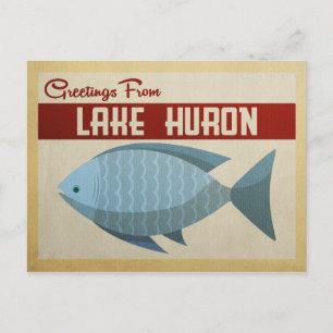 Lake Huron Blue Fish Vintage Travel Postkarte