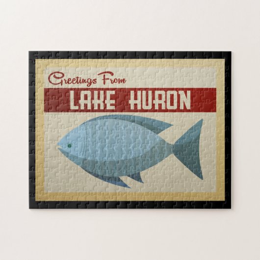 Lake Huron Blue Fish Vintage Travel Puzzle (Horizontal)