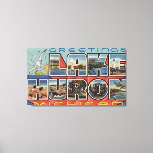 Lake Huron, Michigan - Große Buchstabenszenen Leinwanddruck (Vorderseite)