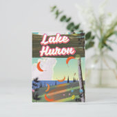 Lake Huron Travel Poster Postkarte (Stehend Vorderseite)
