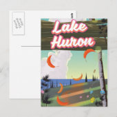Lake Huron Travel Poster Postkarte (Vorne/Hinten)