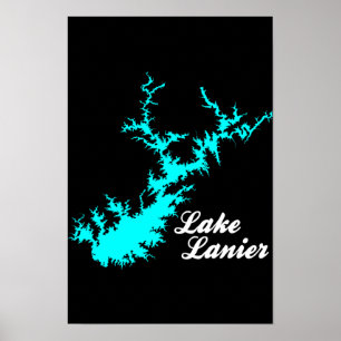 Lake Lanier Georgia Cyan Ufer Schriftzug Kartenski Poster