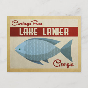 Lake Lanier Postkarte Georgia Blau Fisch Vintage