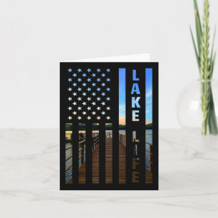Lake Life American Flag Dock Sunset Power Boat Wak Karte