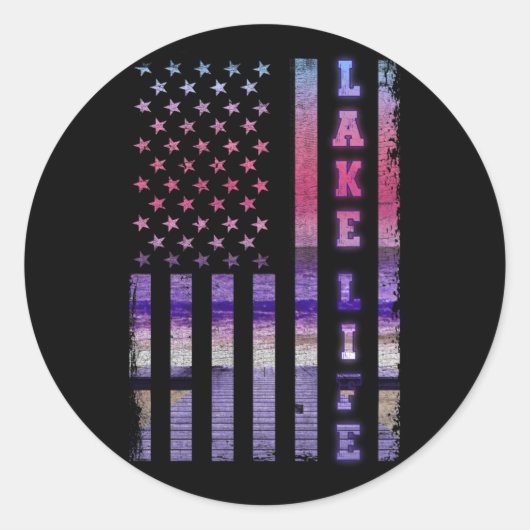 Lake Life American Flag Dock Sunset Wakeboarder Runder Aufkleber (Vorderseite)