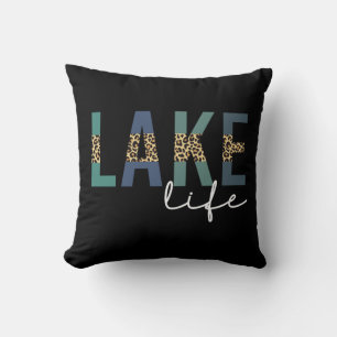 Lake Life Cheetah Print Typografy Kissen
