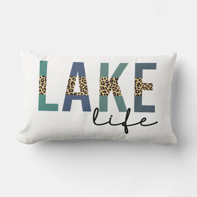 Lake Life Cheetah Print Typografy Lendenkissen (Vorderseite)