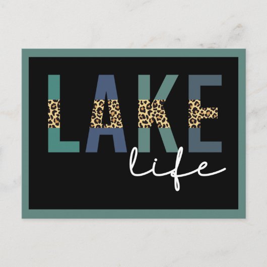 Lake Life Cheetah Print Typografy Postkarte (Vorderseite)