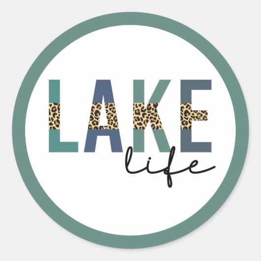 Lake Life Cheetah Print Typografy Runder Aufkleber (Vorderseite)
