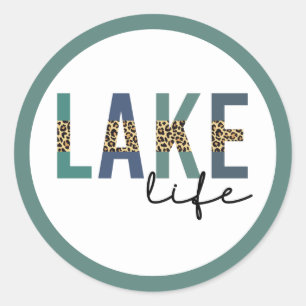 Lake Life Cheetah Print Typografy Runder Aufkleber