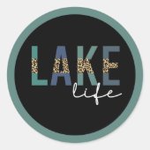 Lake Life Cheetah Print Typografy Runder Aufkleber (Vorderseite)