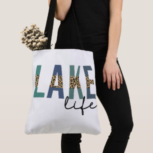 Lake Life Cheetah Print Typografy Tasche