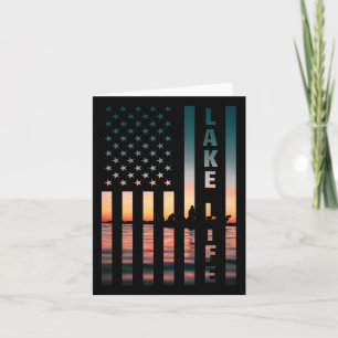 Lake Life Fisherman Sunset American Flag B Fischen Karte