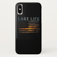 Lake Life Fisherman Sunset American Flag Bass Fish