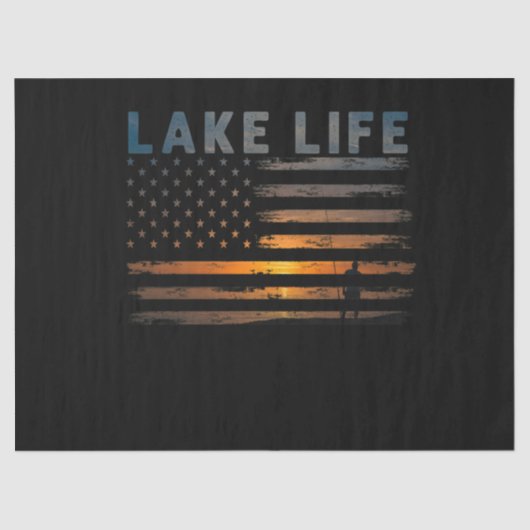 Lake Life Fisherman Sunset American Flag Bass Fish Seidenpapier (Vorderseite)