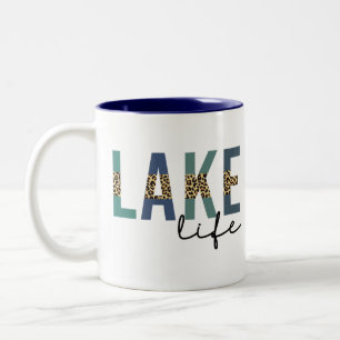 Lake Life Happy Place Lake House CheetahTypografie Zweifarbige Tasse