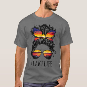 Lake Life Messy Bun Girls Mama Mutter Großmutter T-Shirt