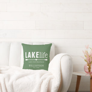Lake Life Paddles Grün Kissen