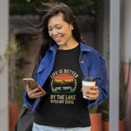 Lake Life Retro Sunset Canoe with Dog T-Shirt