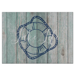 Lake Life & Rettungsring Blau Holz   Schneidebrett