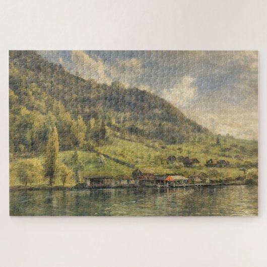 Lake Lucerne Swiss Alpine Chalet Art Puzzle (Horizontal)