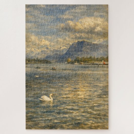 Lake Lucerne Switzerland Swan & Alps Art Puzzle (Vertikal)