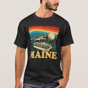 Lake Maine Vintag Retro Sunset Pontoon Boat T-Shirt