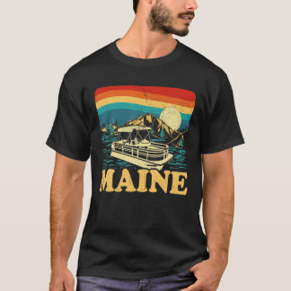 Lake Maine Vintag Retro Sunset Pontoon Boat T-Shirt
