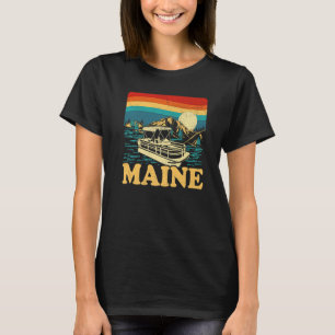 Lake Maine Vintag Retro Sunset Pontoon Boat T-Shirt