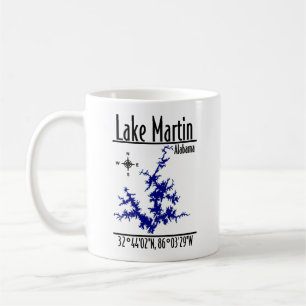 Lake Martin Alabama Blaue nautische Karte Kaffeeta Kaffeetasse