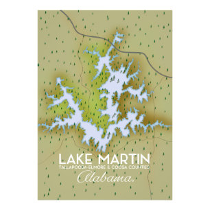 Lake Martin Alabama Reiseplakat Karte. Fotodruck