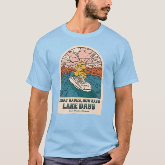 Lake Martin Boat Waves Sun Rays Lake Days Custom T-Shirt (Vorderseite)