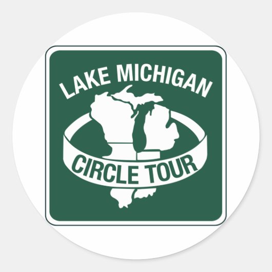 Lake Michigan Circle Tour, Sign, Wisconsin, USA Runder Aufkleber (Vorderseite)