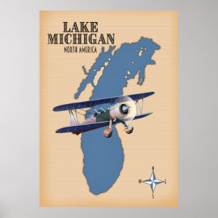 Lake Michigan North America Karte Poster