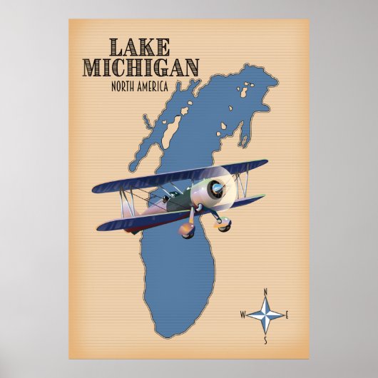 Lake Michigan North America Karte Poster (Vorne)