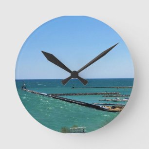 Lake Michigan, Port Washington, WI Runde Wanduhr