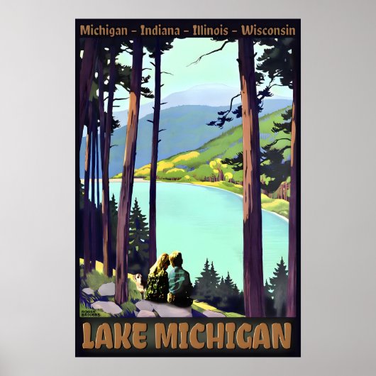 LAKE Michigan Retro Roger Broders Travel Poster (Vorne)