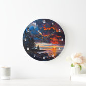 Lake Michigan Sunset Nature Landschaftsbild Große Wanduhr (Zuhause)