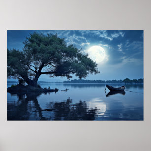 Lake Mist Moon Leicht ruhig Friedlich Poster