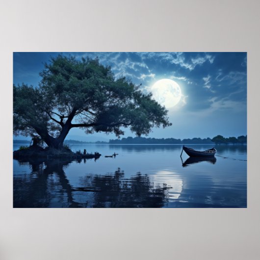 Lake Mist Moon Leicht ruhig Friedlich Poster (Vorne)
