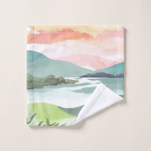 Lake Morning Sunrise | Watercolor Nature Waschlappen (Waschlappen)