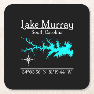 Lake Murray South Carolina Karte Koordinaten Kunst Rechteckiger Pappuntersetzer