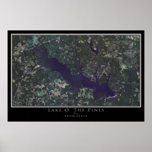Lake O' The Pines Texas Satellite Poster Karte (Vorne)