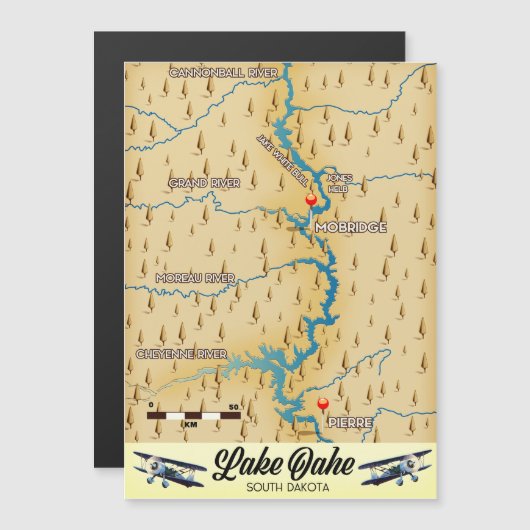 Lake Oahe South Dakota Karte (Vorne/Hinten)