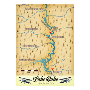 Lake Oahe South Dakota Karte Fotodruck