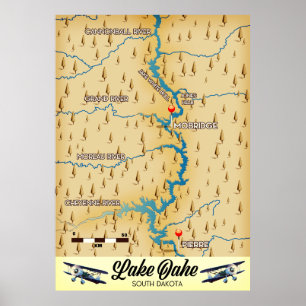 Lake Oahe South Dakota Karte Poster