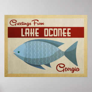 Lake Oconee Georgia Blue Fish Vintage Reisen Poster